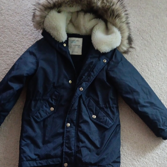 Kids Navy Blue Fur-Trimmed Parka